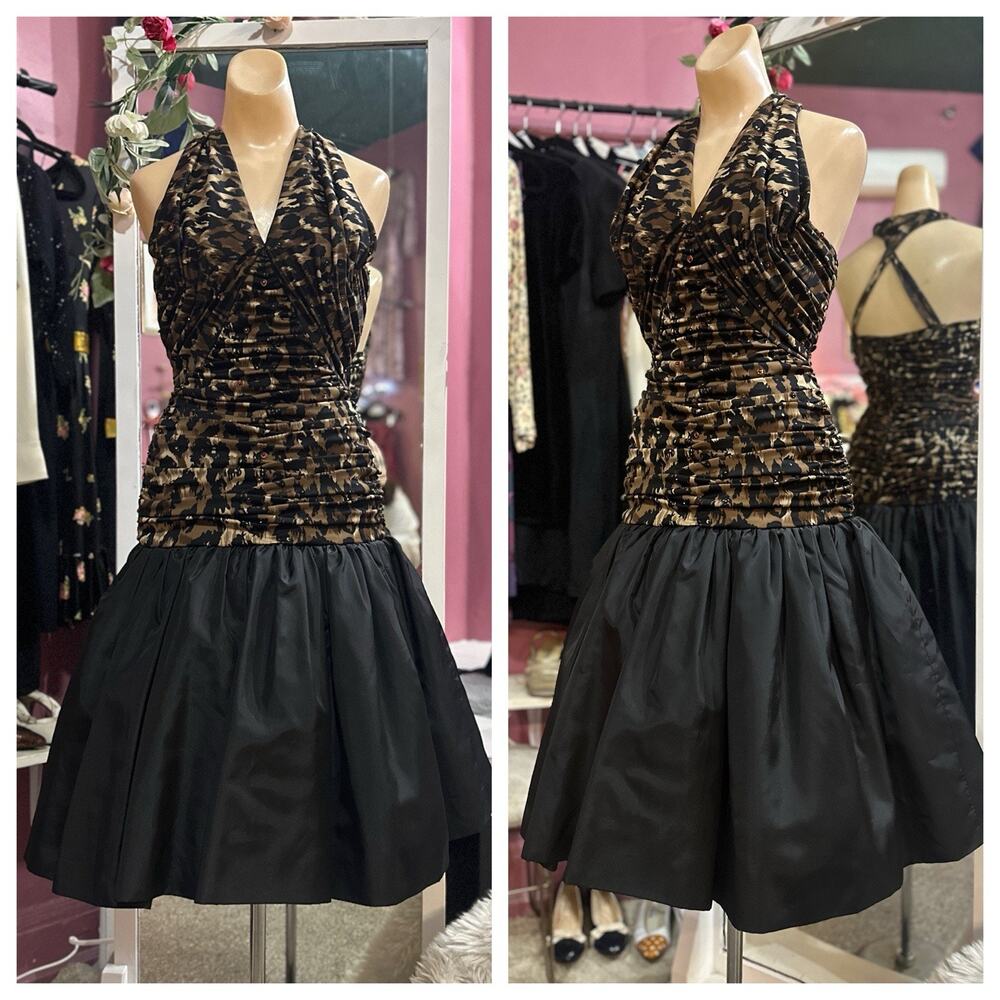 Vintage 80s Lillie Rubin Party Formal Mini Swing Dress Halter Rockabilly XS